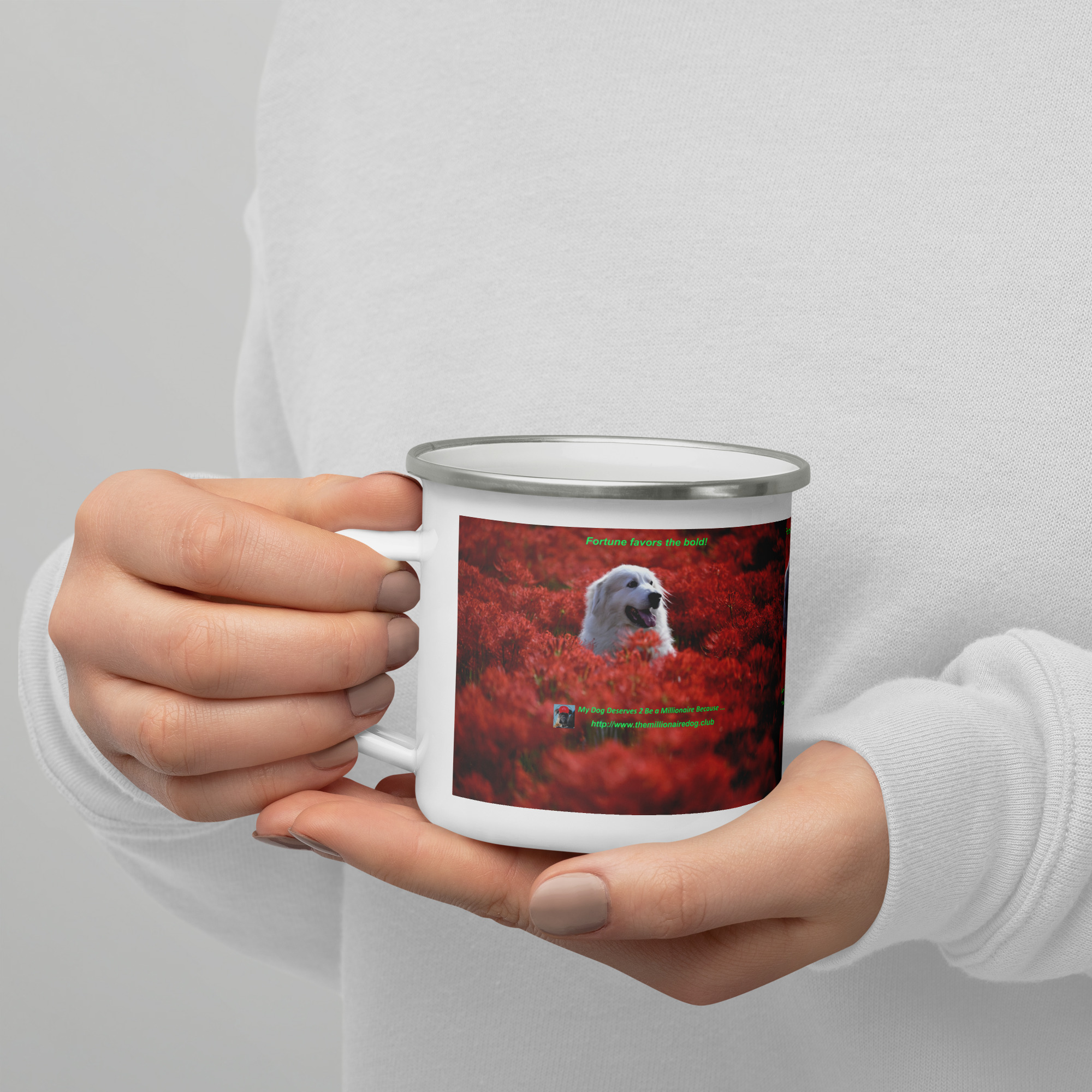 Tin Cup Watchdog #17 – "Fortune Favors the Bold!" – Enamel Mug