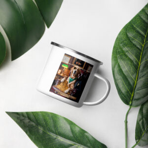 Tin Cup Watchdog #23 – "Retirement Plan: Be So Cute Nobody Can Say No." – Enamel Mug